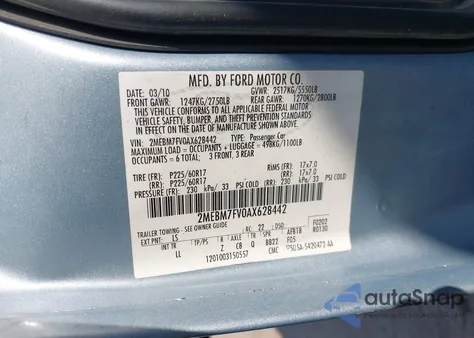 2010 Mercury Grand Marquis Ls (Fleet Only) from USA, damaged, VIN 2MEBM7FV0AX628442